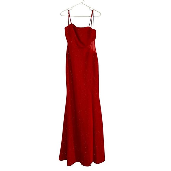 Elegant Red Evening Gown red mesh cutout sparkle prom pageant cruise size 13 - Picture 1 of 6